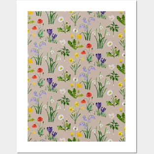 Garden flowers - beige Posters and Art